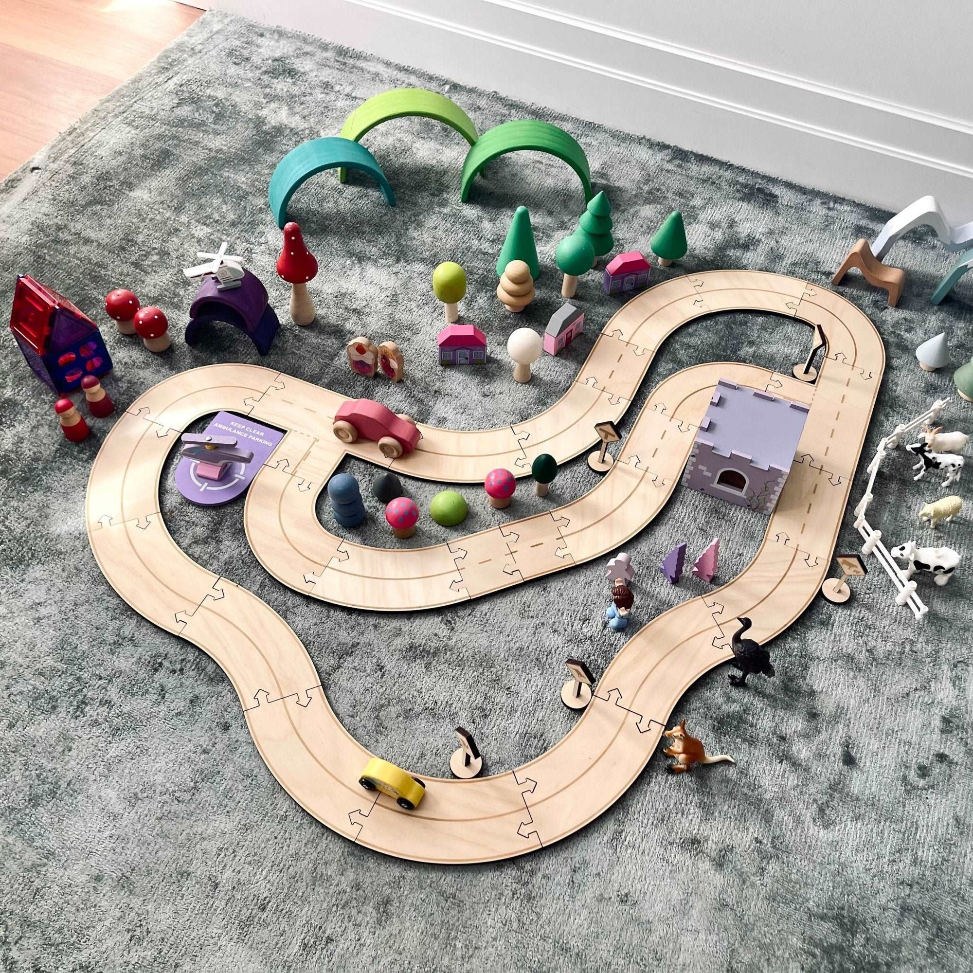 Timber Towns country roads car track set small world play farm
