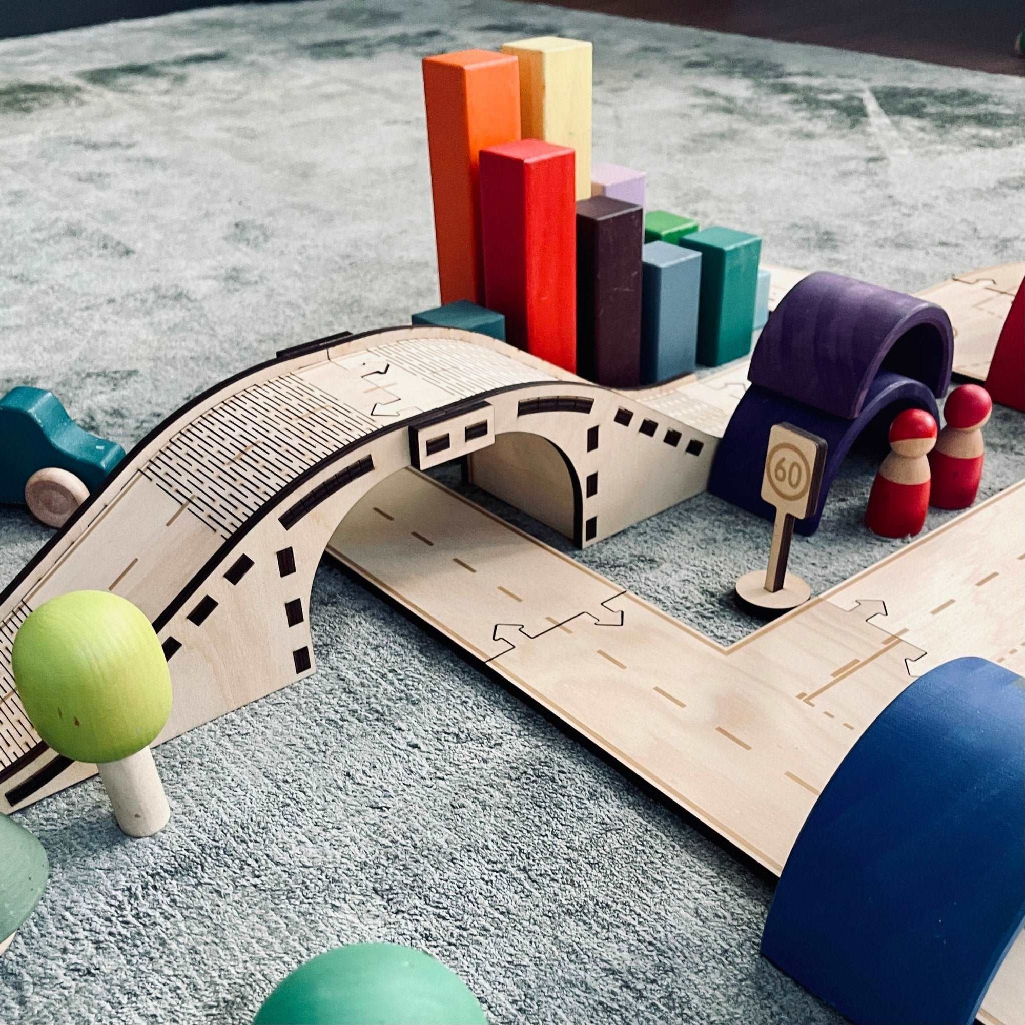 Timber Towns Bridges Deluxe Car Road Track Set