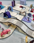 Timber Towns Bridges Deluxe Car Road Track Set pink and purple girl set up