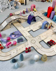 Timber Towns Bridges Deluxe Car Road Track Set pink and purple girl set up