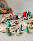 open ended play Timber towns small world car road track with bridge