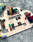 Timber Towns City Livin' Set wooden car road track set open-ended small world play set up match box cars